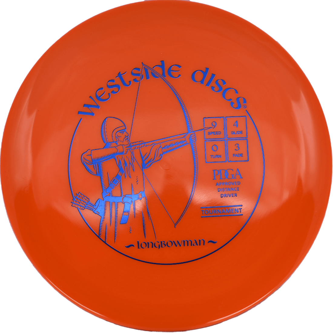 173g - Orange (Blue Foil) Tournament Westside Discs Longbowman - Skyline Disc Golf