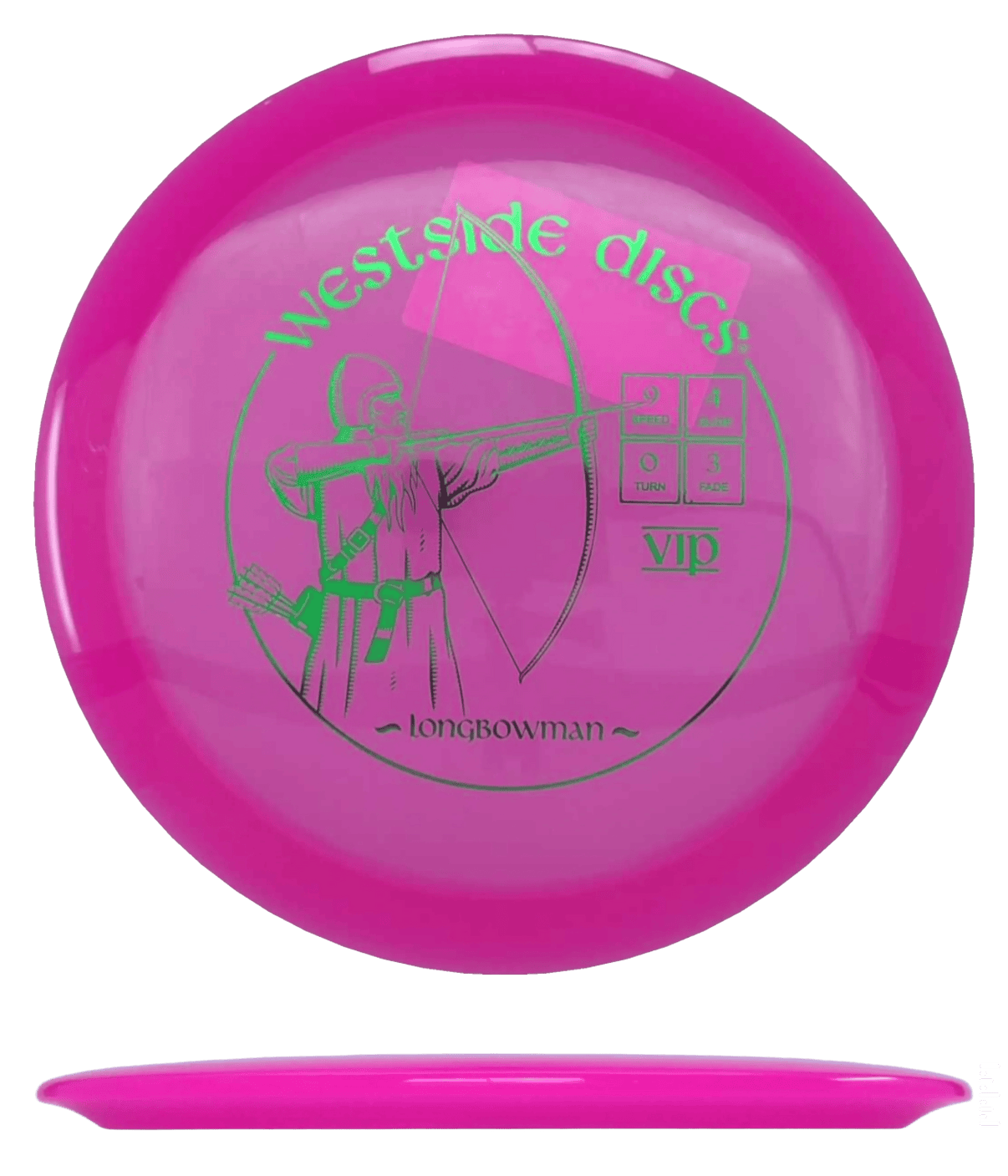 173g - Pink (Green Foil) VIP Westside Discs Longbowman - Skyline Disc Golf