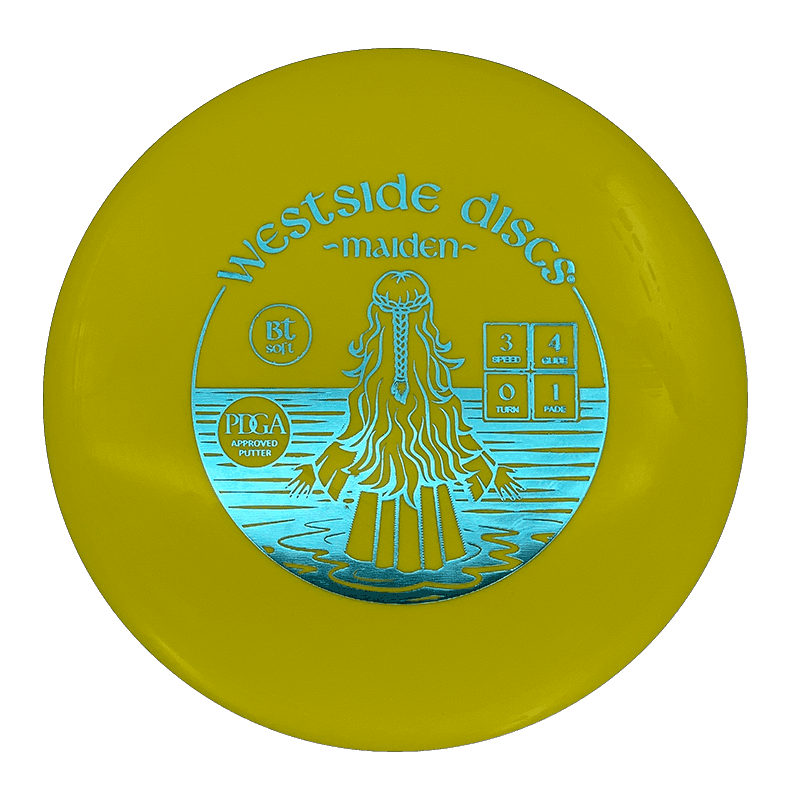 174g - Yellow (Teal Green Foil) BT Soft Westside Discs Maiden - Skyline Disc Golf