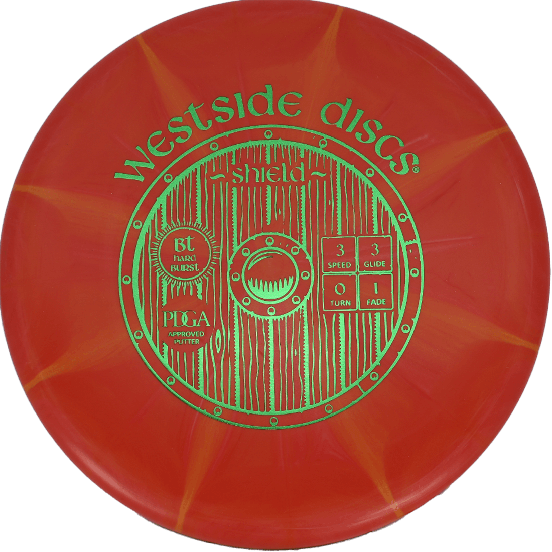 Westside Discs Shield - BT Hard Burst / 173g - Orange Burst (Green Foil) - Skyline Disc Golf
