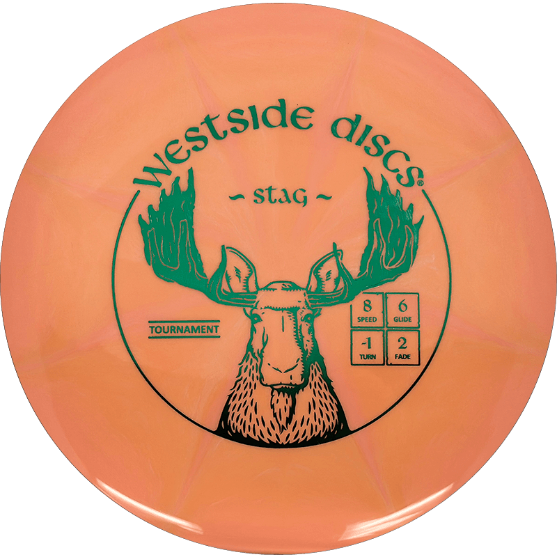 Westside Discs Stag Westside Discs Stag - Tournament Burst / 174g - Orange Burst (Green Foil) *1032* - Skyline Disc Golf